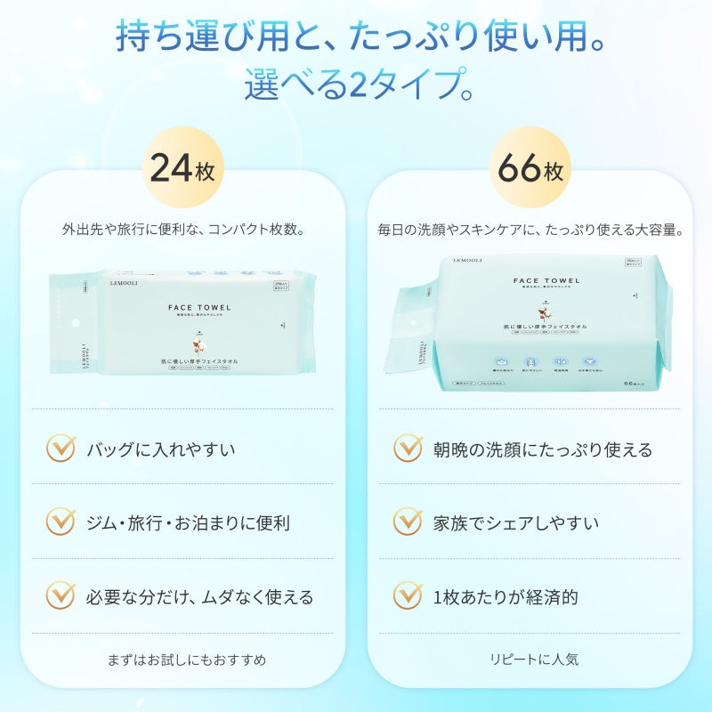 フェイスタオル クレンジングタオル 洗顔タオル 【66枚*3個】 厚手タイプ 持ち運び便利 使い捨て やわらか肌触り 乾湿両用 赤ちゃんにも安心 高吸水