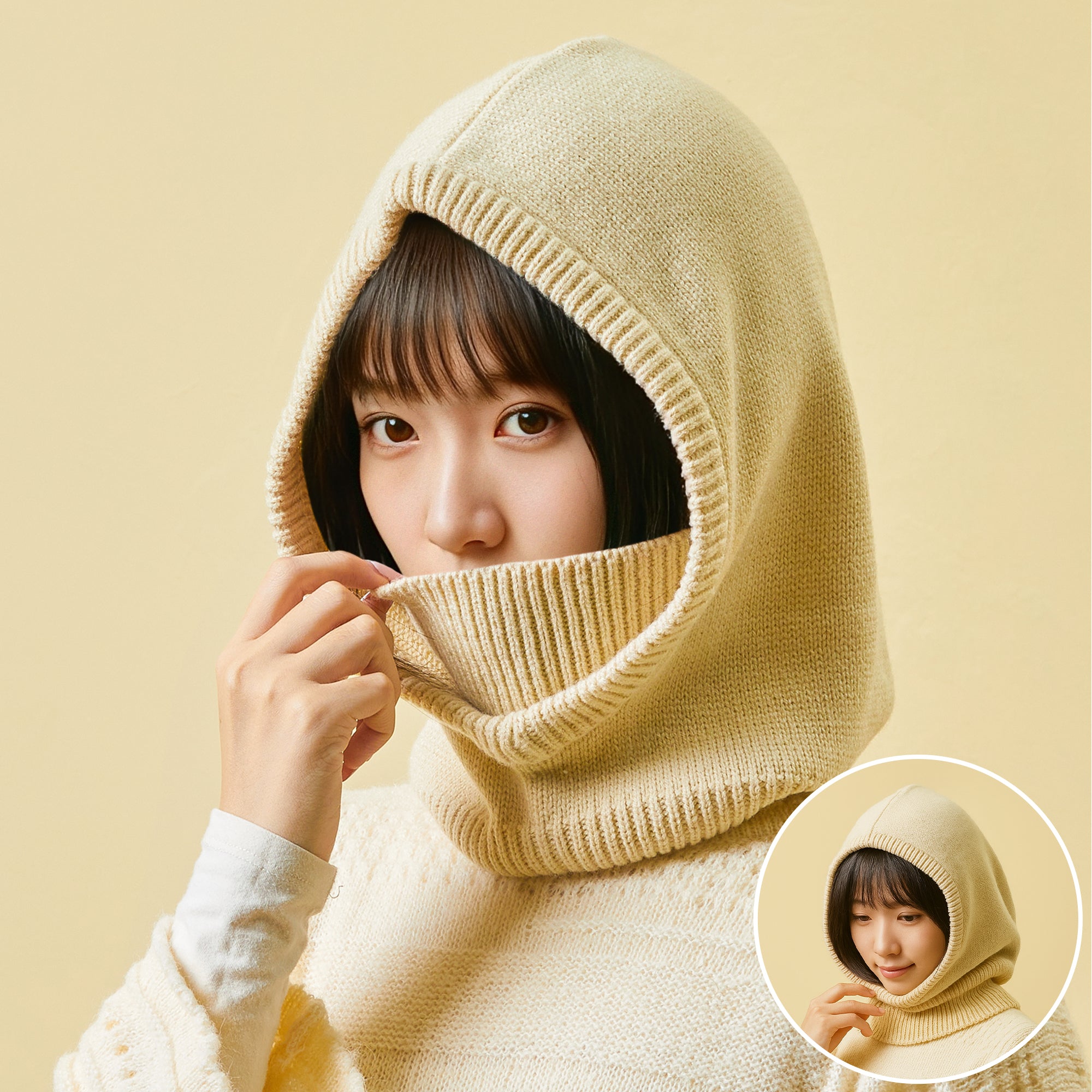 ネックウォーマー フードマフラー フードウォーマー 目出し帽 帽子 マフラー 付けフード 2way ニット フード おしゃれ かわいい 無地 カジュアル シンプル あったか 防寒
