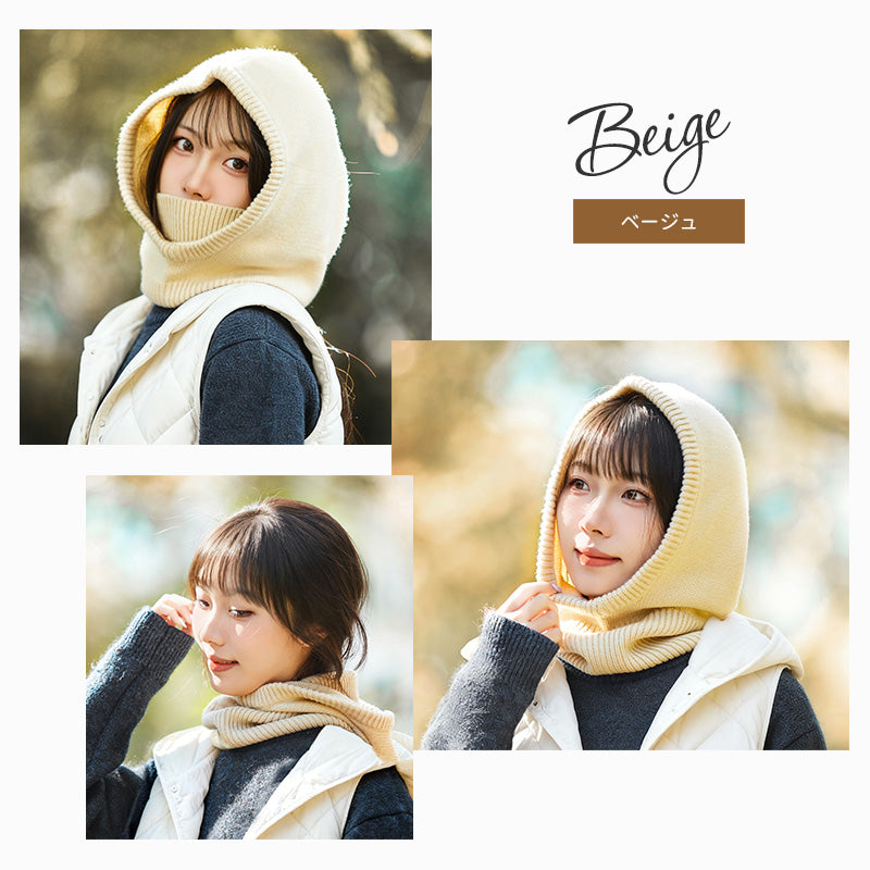 ネックウォーマー フードマフラー フードウォーマー 目出し帽 帽子 マフラー 付けフード 2way ニット フード おしゃれ かわいい 無地 カジュアル シンプル あったか 防寒